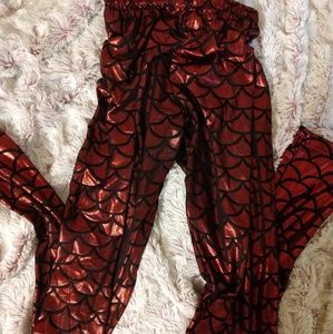 Silky red & black dragon mermaid cosplay leggings